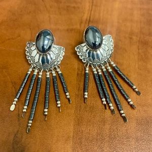 Vintage Native American Sterling Silver and Hematite Bead Earrings.